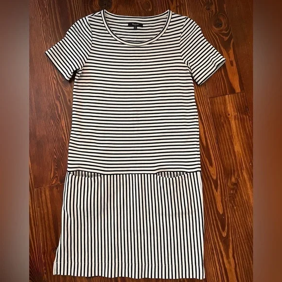 MADEWELL Dockside Dress Navy White Stripe Preppy Coastal Cotton XS - Picture 4 of 6